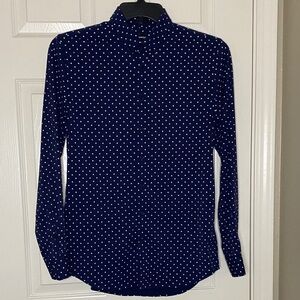 Navy Blue Polka Dot Men's Button Down Shirt Slim